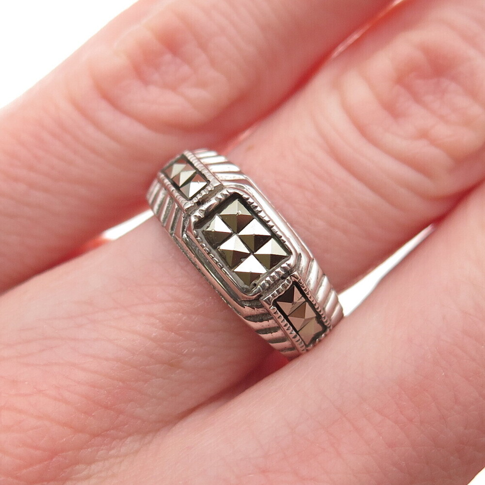 925 Sterling Silver Vintage Real Marcasite Oxidized Ring Size 5.75